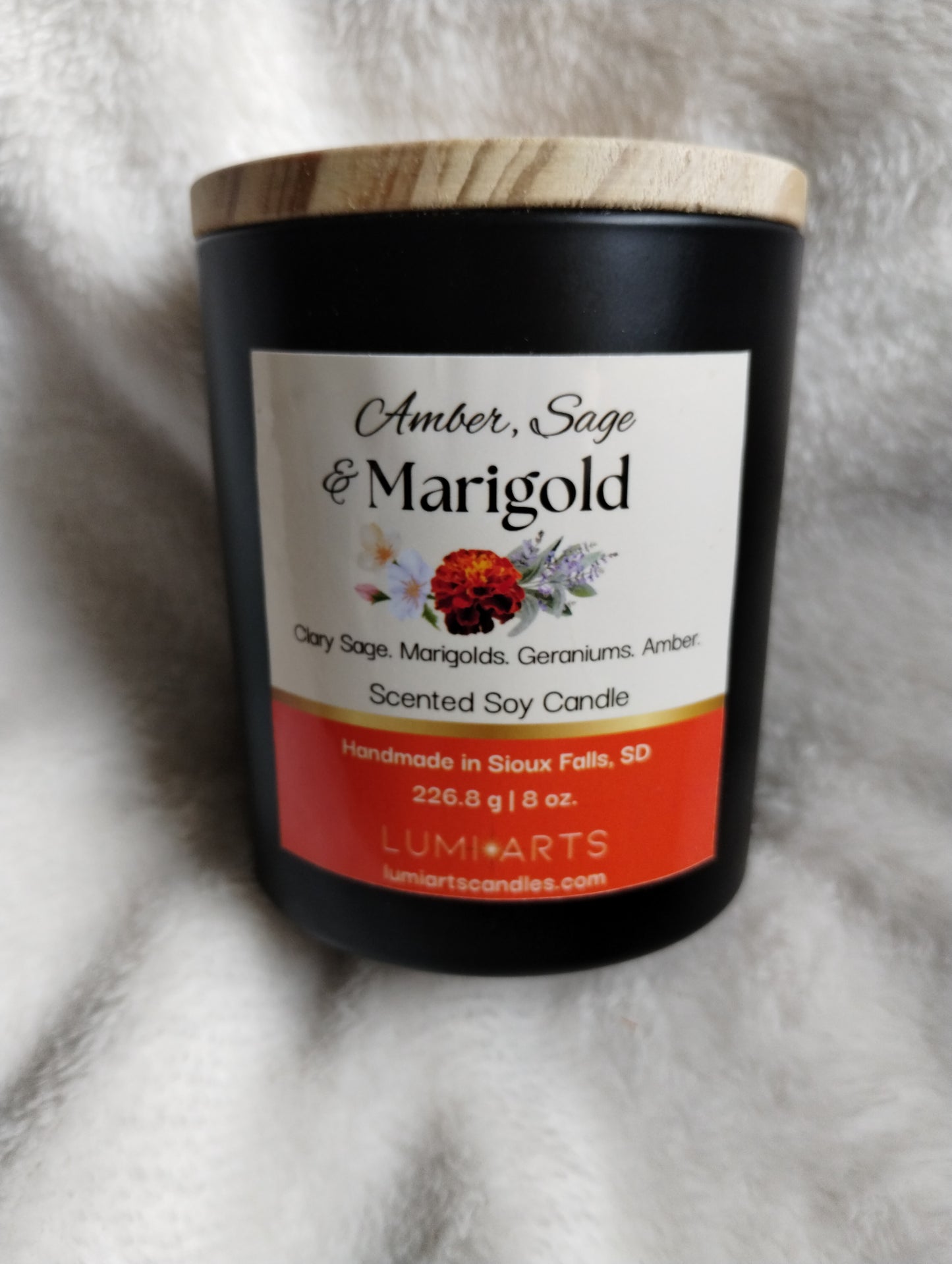 Amber, Sage & Marigold soy scented candle