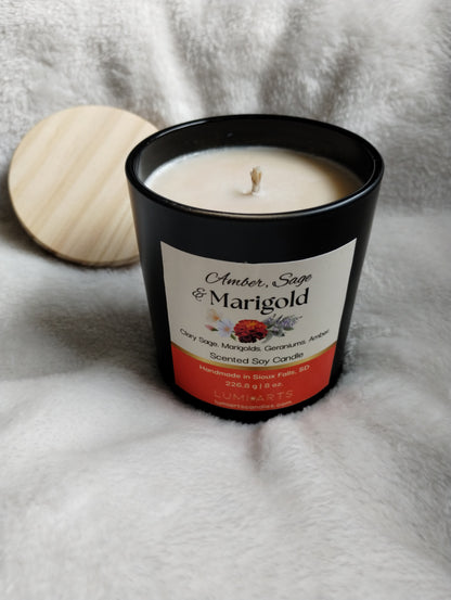 Amber, Sage & Marigold soy scented candle